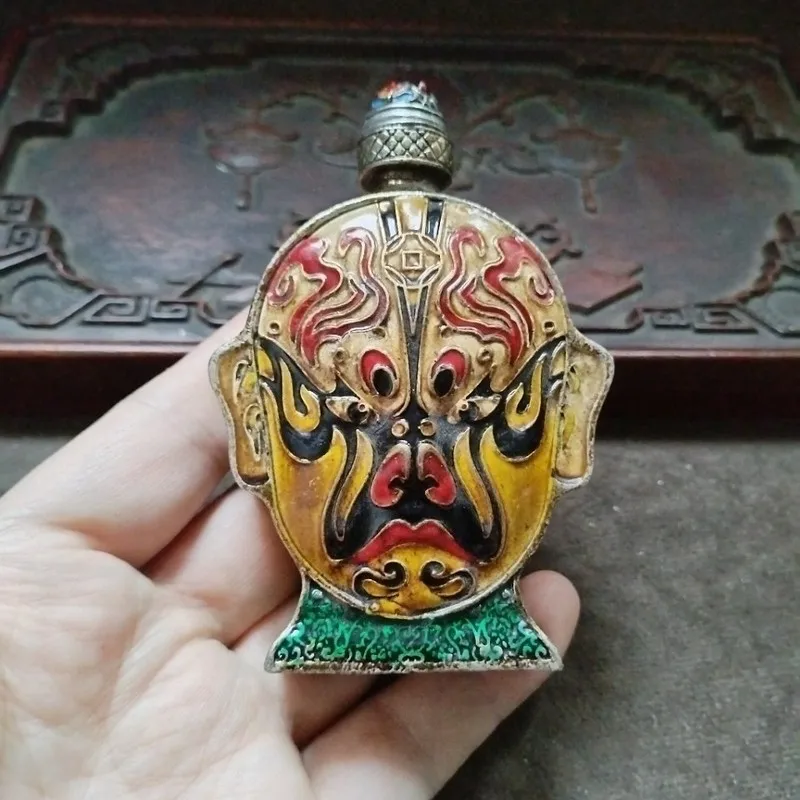 Antique With Aged Patina, Traditional Silver, Bottle Ornament, Cloisonné Peking Opera Snuff