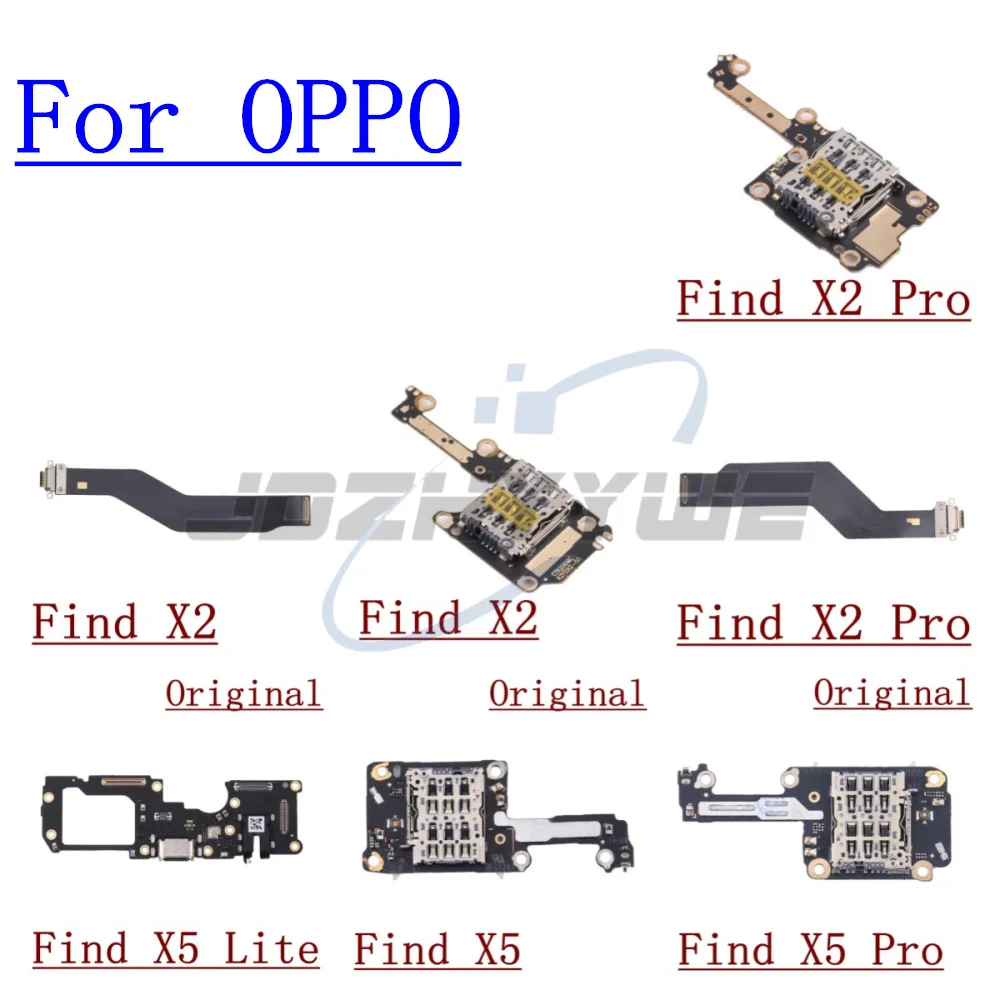 Original USB Charging Port Board Dock Plug Connector+SIM Card Holder Socket Flex Cable For OPPO Find X2 X5 Pro Lite