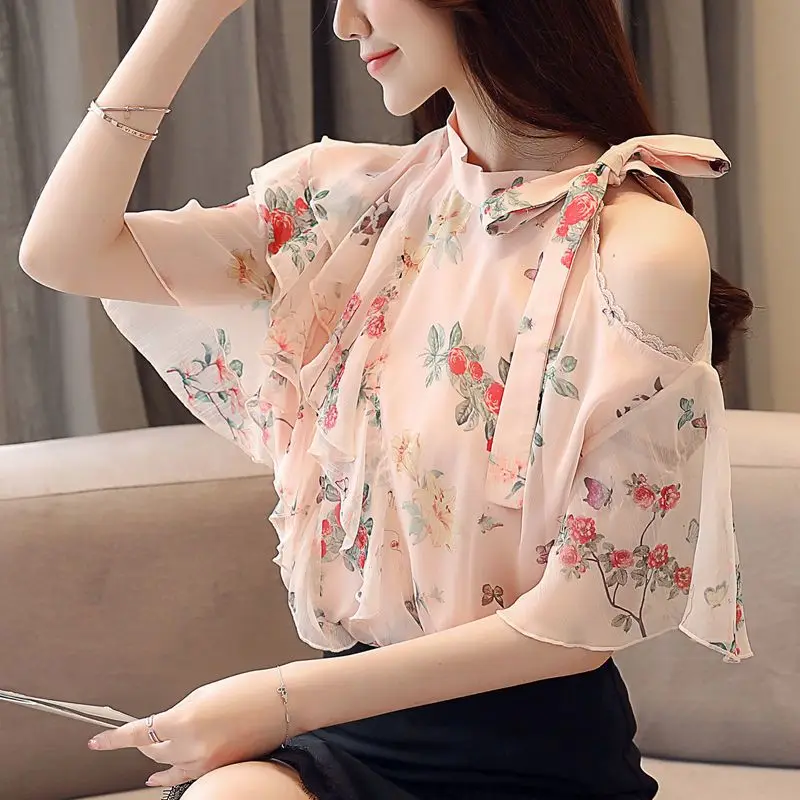 Off Shoulder Shirts & Blouses for Women Loose Half Sleeve Woman Top Luxury Designer Korean Popular Clothes Elegant Chic New 2024