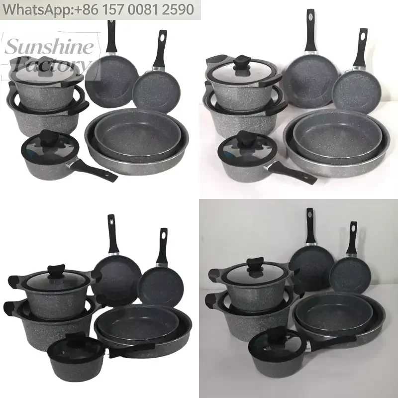 Classic Kitchen Utensils Stretch Aluminum Non-Stick Coating Frying Pan Red Casserole Cooker Set Eco-Friendly Metal Cookware