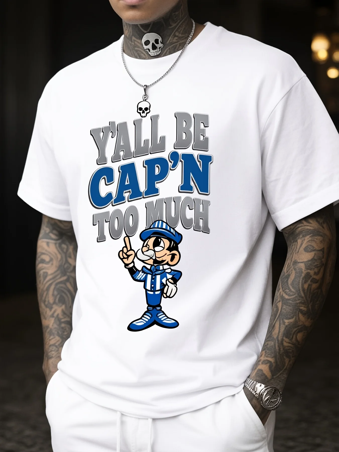 Comfortable Chic Men'S T-Shirt 'Y'ALL BE CAPN' TOO MUCH' Pattern Crew Neck Short Sleeve Allseason Regular Fit 220G Special Offer