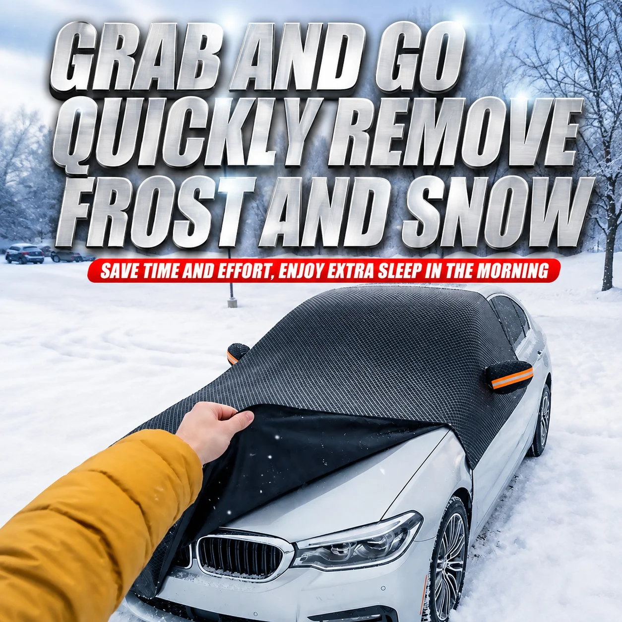 Auto-Schneeabdeckung Vollständige Abdeckung Wasserdichter Oxford-Stoff Schutzabdeckung Anti-Frost Windschutzscheibenschutz mit winddichten Gurten – Detail 4