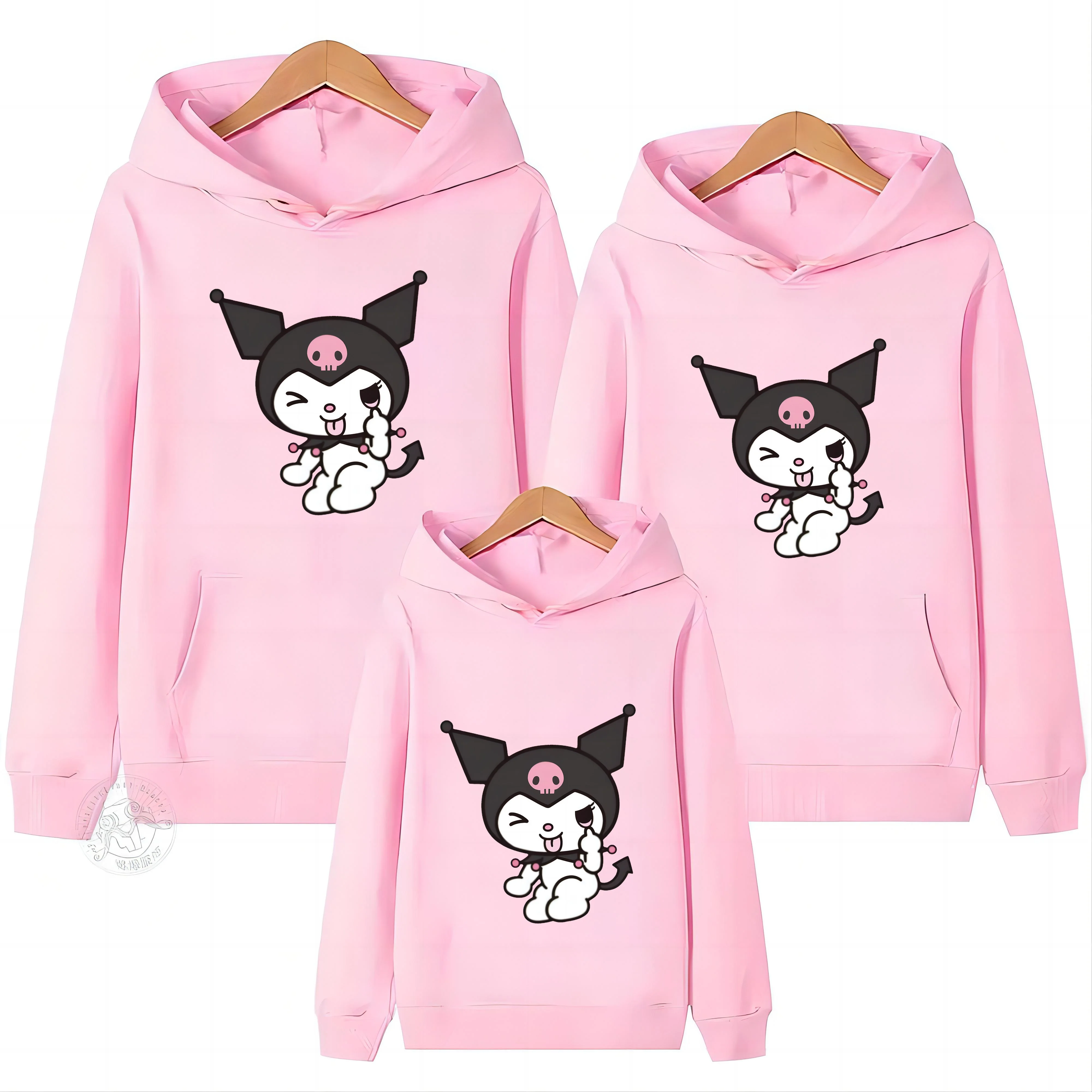 Winter Kuromi Printing Family Hoodies cartoon Warm Shirts Match Men Women Sweatshirt Long Sleeve Parent-child Loose Hoody Tops