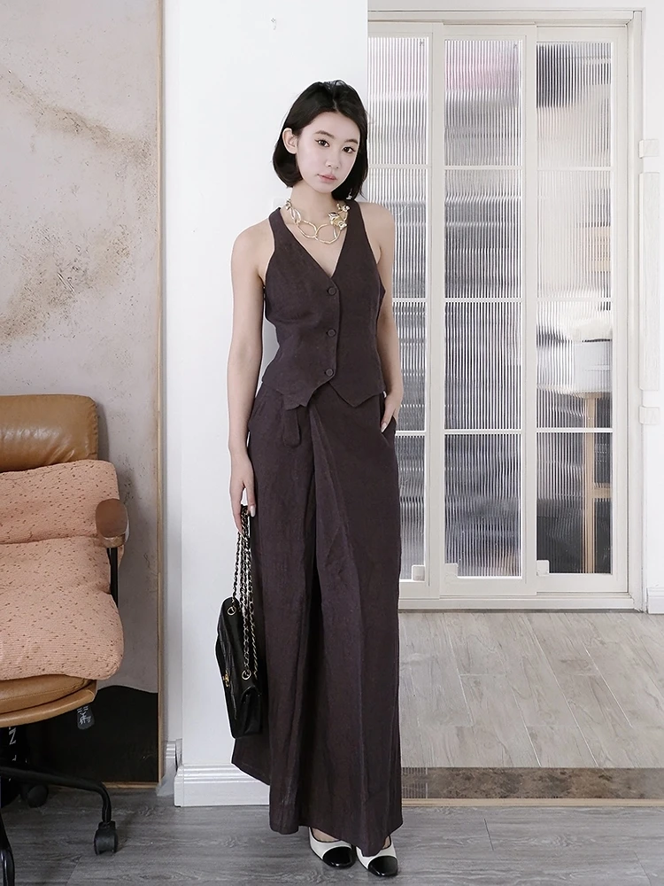 

Call Me Blue Linen 100 Vintage Style Half Skirt Set Elegant High-End Feeling Worn-In Fashion Women's Ensemble Spring 2025