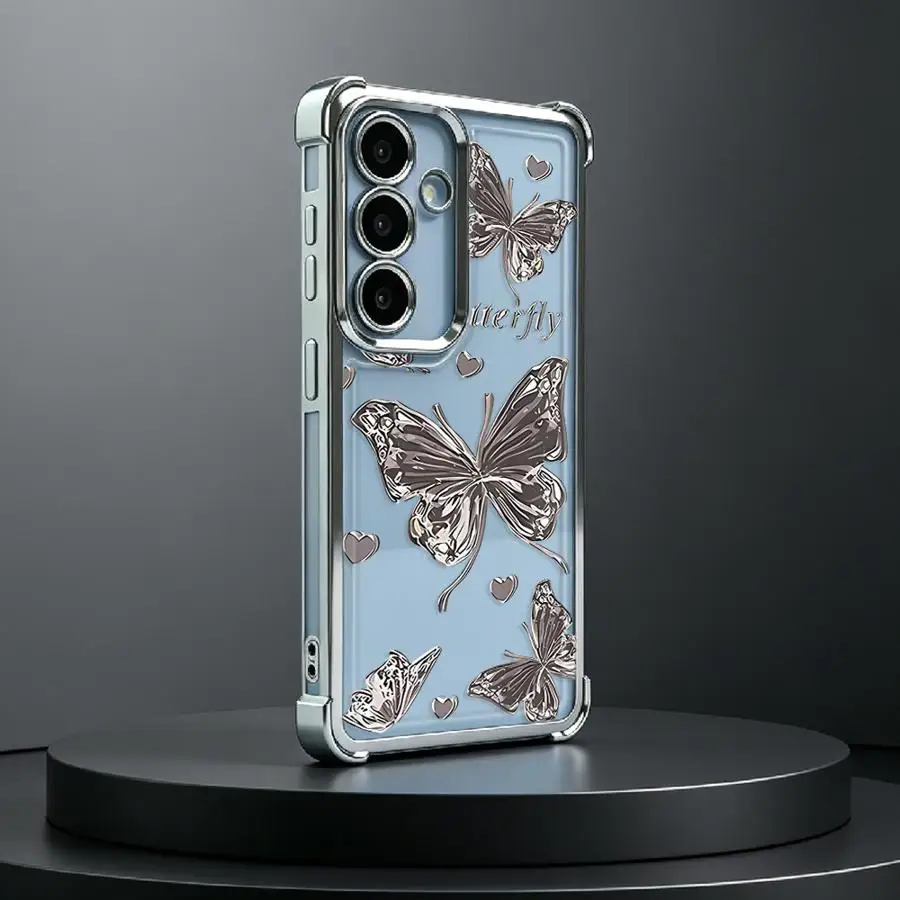 Case for Samsung Galaxy S26 Ultra S23 Plus S20 FE Note 20 S22 S25 Edge S24 S21 Soft Phone Cover Metal Butterfly 