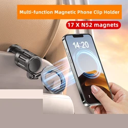 Multi-function Magnetic Phone Clip Holder Car Headrest Phone Mount 360° Rotating Adjustable Bracket For Magsafe Phone 16 15 14