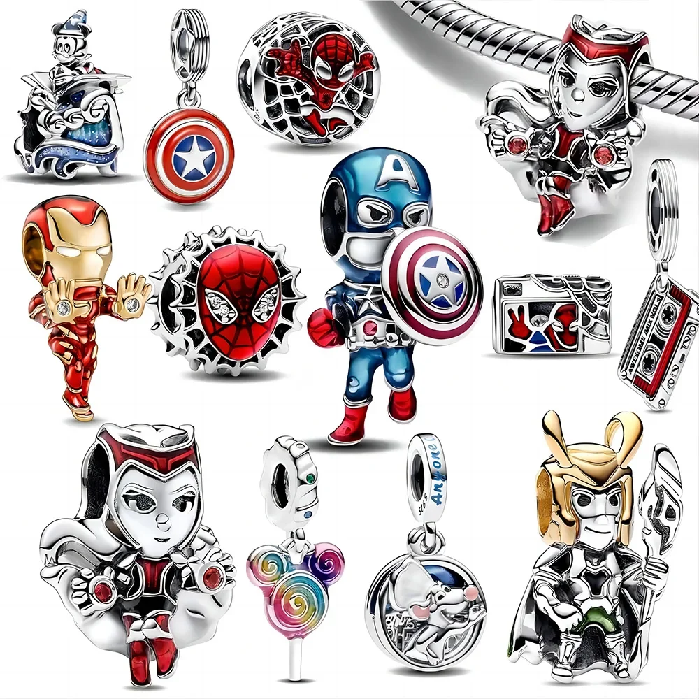 NEW 2024 HEROCROSS Disney Iron Man Captain Marvel Bead 925 Sterling Silver Original Charm Fit Pandora Bracelet DIY Jewelry