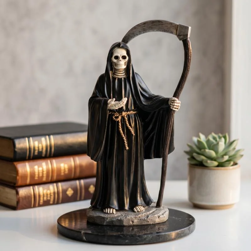 Grim Reaper Resin Statue Gothic Skeleton Sculpture For Garden Tabletop Decor Home Display Halloween Gift For Men Women Teens