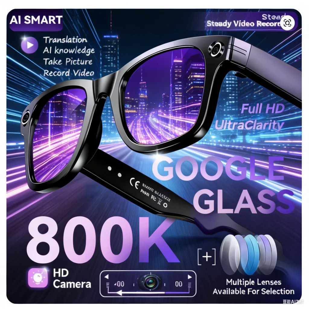 2026 New AI Smart Glasses, 800W Camera, Support Doubao & OpenAI GPT-4.0, IP65 Waterproof, Replaceable Lenses, Video Record