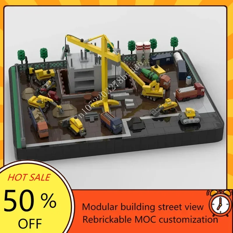1956PCS ไซต์ก่อสร้างและยานพาหนะโมดูลาร์ MOC Creative Street View รุ่นที่กำหนดเองปริศนา DIY การศึกษาประกอบของเล่นของขวัญ