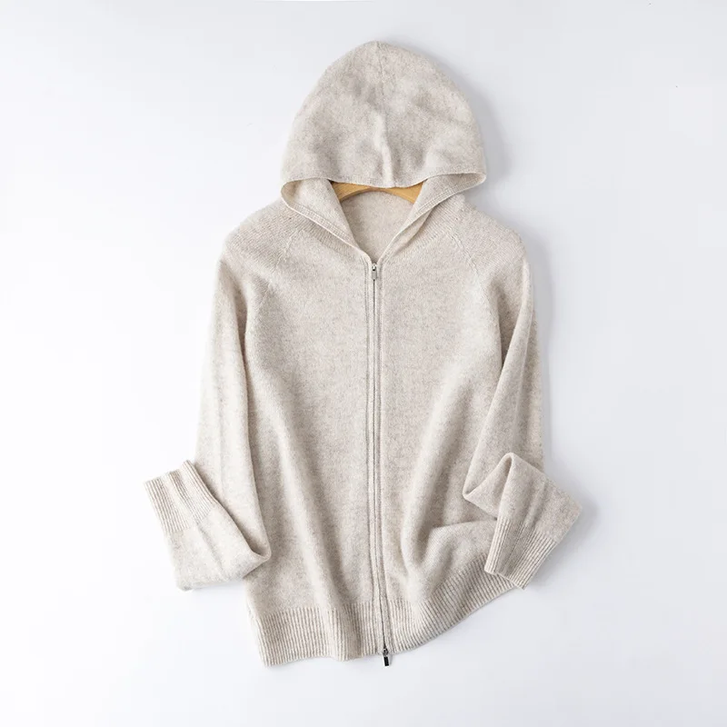 Birdtree 100% Sheep Wool Hooded Knitted Cardigan,Woman Zipper Full Sleeve Hoodies,2025 Autumn Soft Bottoming Sweater T59828JF