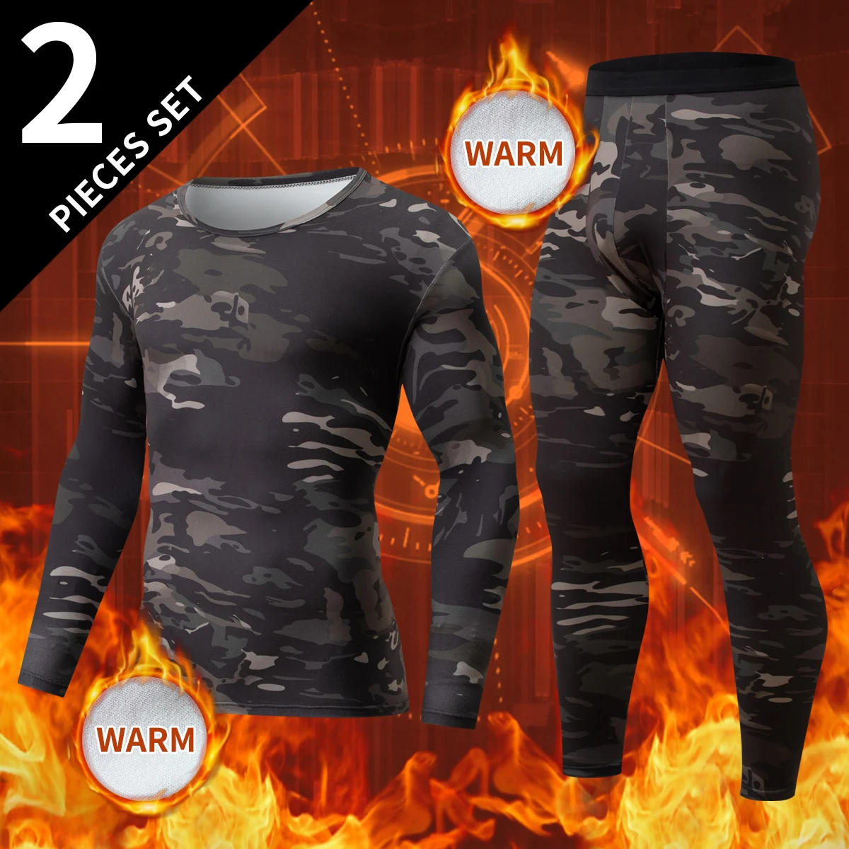 2-piece Autumn/Winter Men's And Teenagers' Fashionable Camouflage Thermal Underwear Set Sports And Fitness Base Set Home Clothes