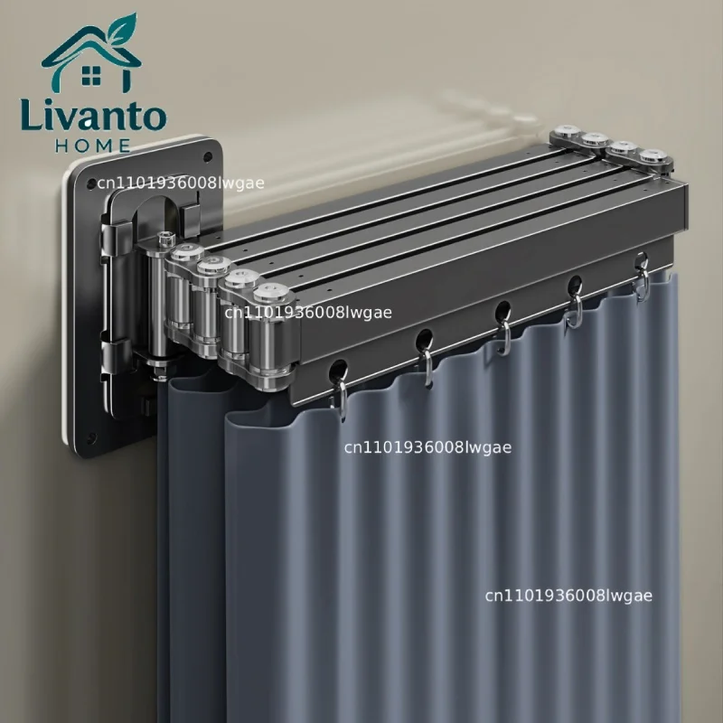 

Folding Rod Shower Curtain Set Invisible Shower Partition Bathroom Waterproof Polyester Retractable Dry-wet Separation