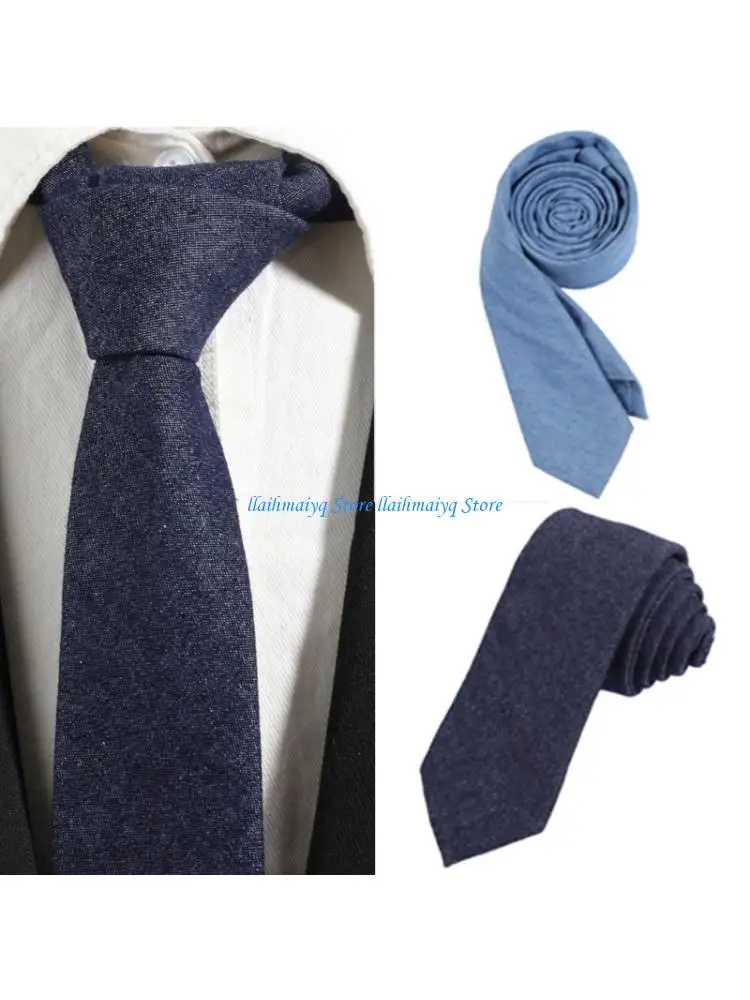 573B Retros Denims British Styles Polyester Necktie Handworks Business Necktie for Men