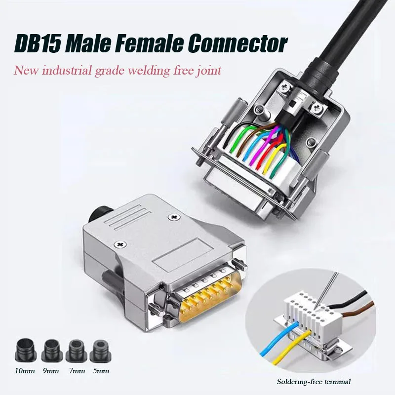 DB15 Solderless Male Female Connector Industrial Thin Version 15 Pin Connectors Small Volume 15P Welding Free Wire Terminal Plug