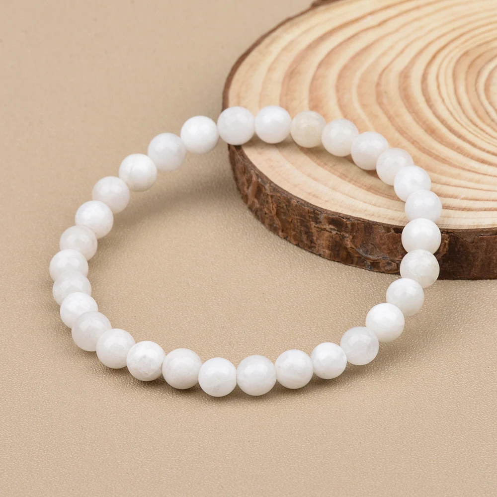 Handmade Designer Jewelry Natural Gemstone 6mm White Moonstone Rounds Beads Stretchable Bracelet