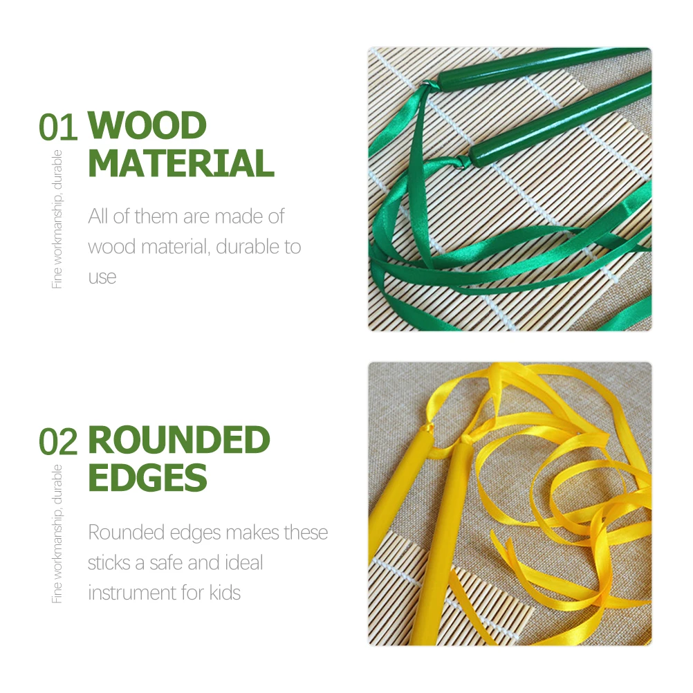 

Wooden Rhythm Sticks 2 Pairs Kids Musical Percussion Instrument Ribbon Stick Preschool Classroom Toddler Edu Toy