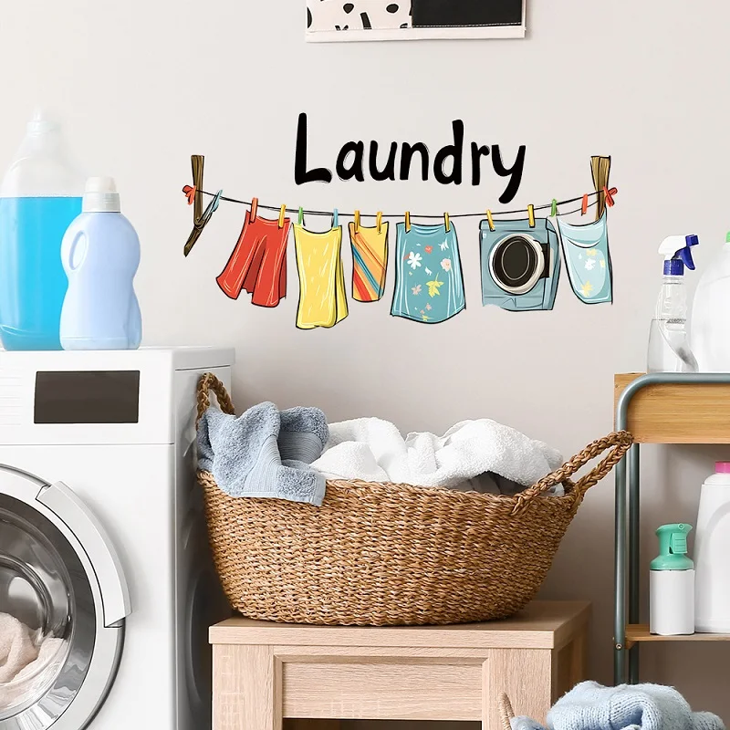 Household Clothes Line Wall Sticker Bathroom Wardrobe Home Decoration Laundry Wall Sticker Self-adhesive PVC