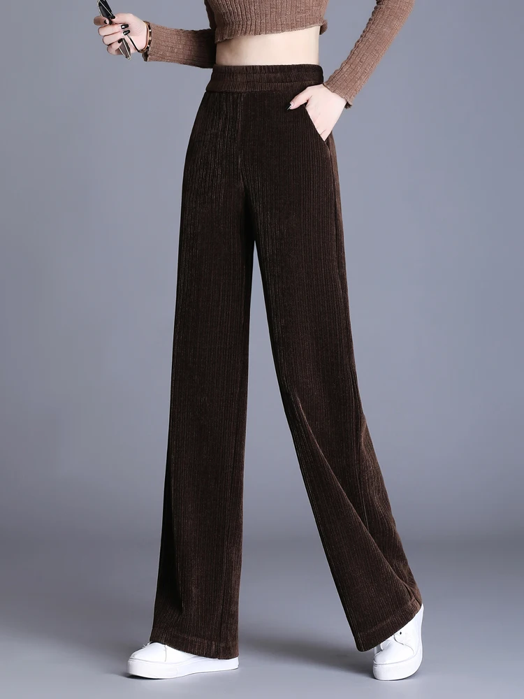 

Women's Fleece Lined Thickened Straight Leg Pants High Waist Drapey Wide Leg Trousers Autumn Winter New Style Casual Pants