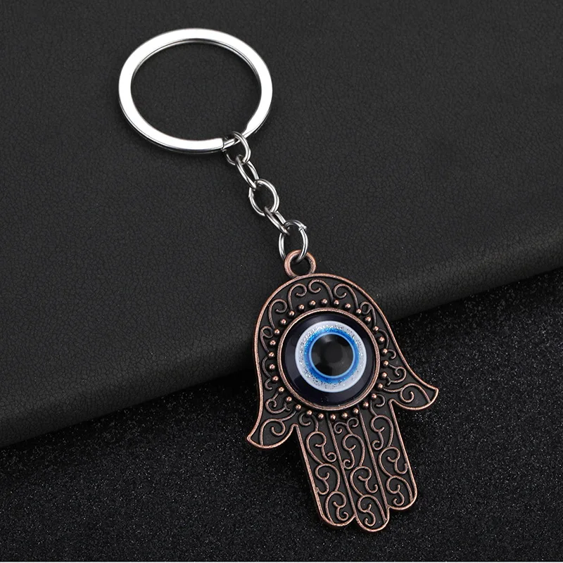 Alloy Evil eye Alloy Fatima Hand Metal Keychain Modification Blue Eyes Key Ring Pendant Car Key Buckle Gifts Auto Parts