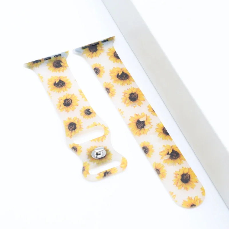 حزام سيليكون لساعة أبل باند 49 مللي متر 38 مللي متر 40 مللي متر 45 مللي متر 44 مللي متر 42 مللي متر 41 مللي متر زهرة طباعة سوار شفاف ل iWatch 9 8 7 6 SE 5