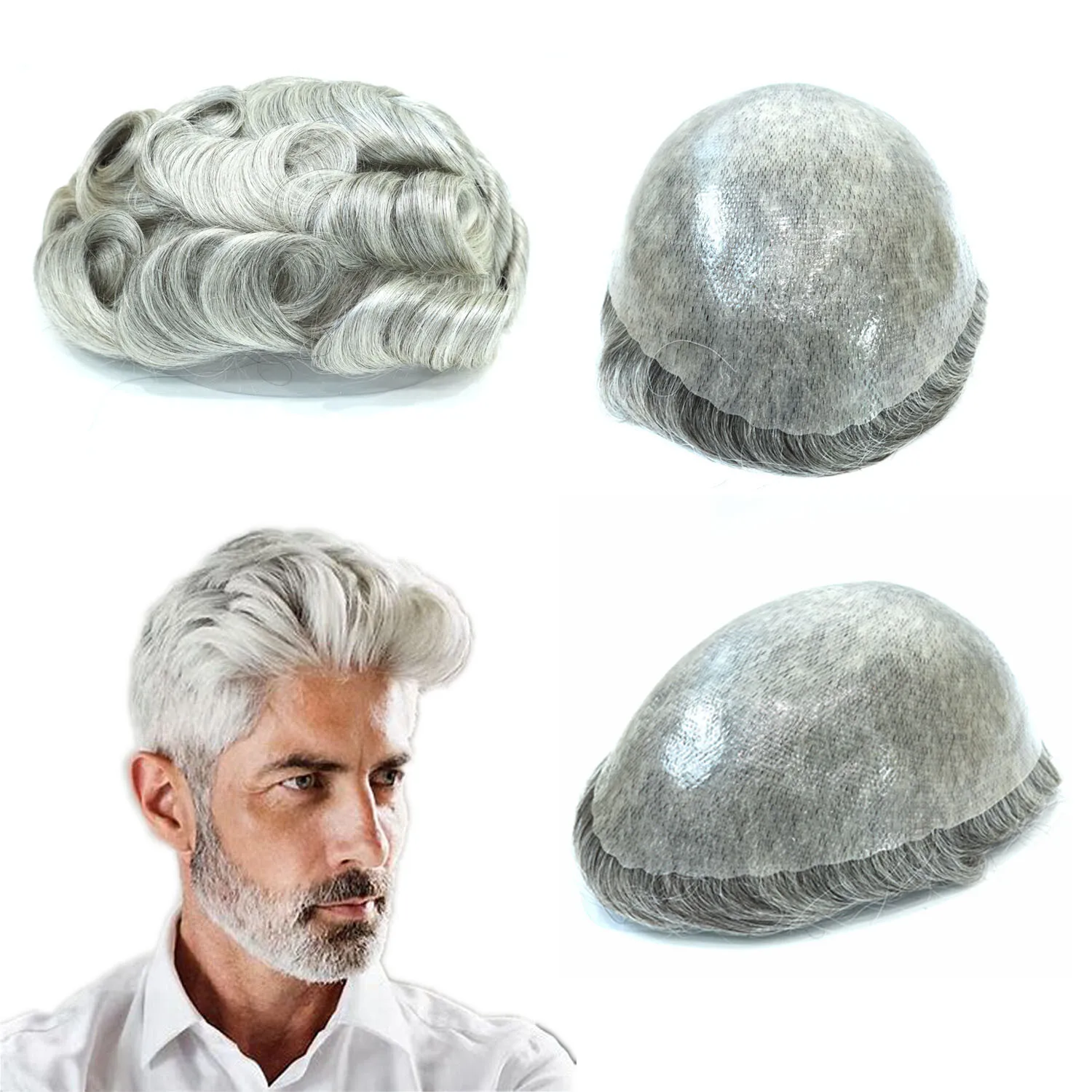 

Men Toupee Human Hair Full Pu Base Gradual Density Wig Lightweight Hair System for Older Men with Partial Hair Loss