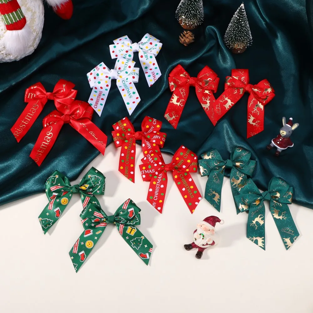 2Pcs/Set Christmas New Year Party Decor Hair Bows Girl Kids Christmas Decorations Supplies Baby Hair Accessories Gift Wholesale