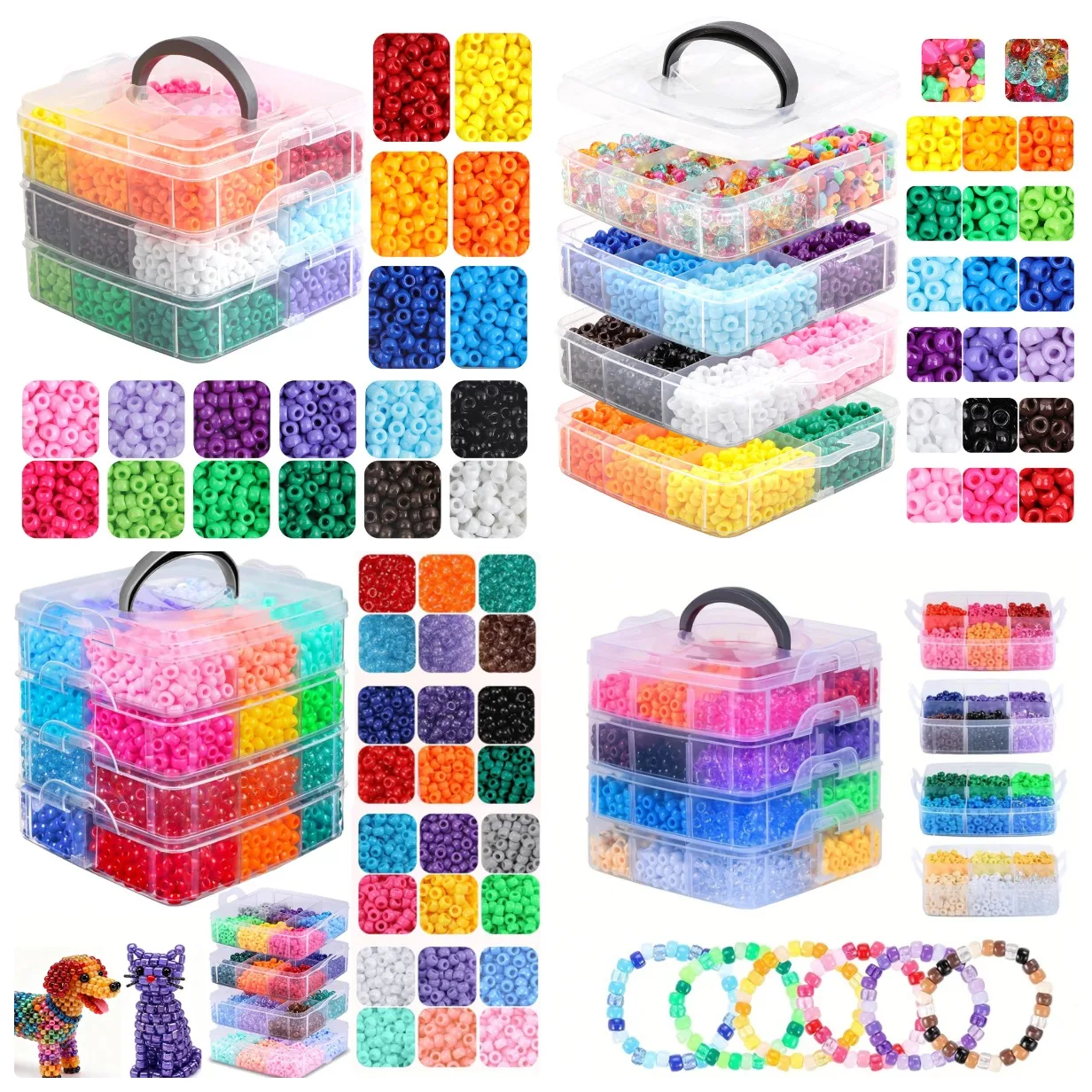 Acrylic Large Hole Pony Barrel Beads Set, Multicolor DIY Beading Kit for Bracelet Necklace Hair Accessories Jewelry Making