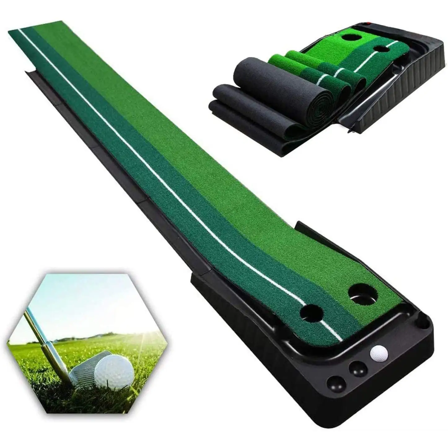 

2026 Foldable 2.5M/3M Golf Putting Trainers Golf Green Mats With Automatic Ball Return Track & Barrierpromote Sales