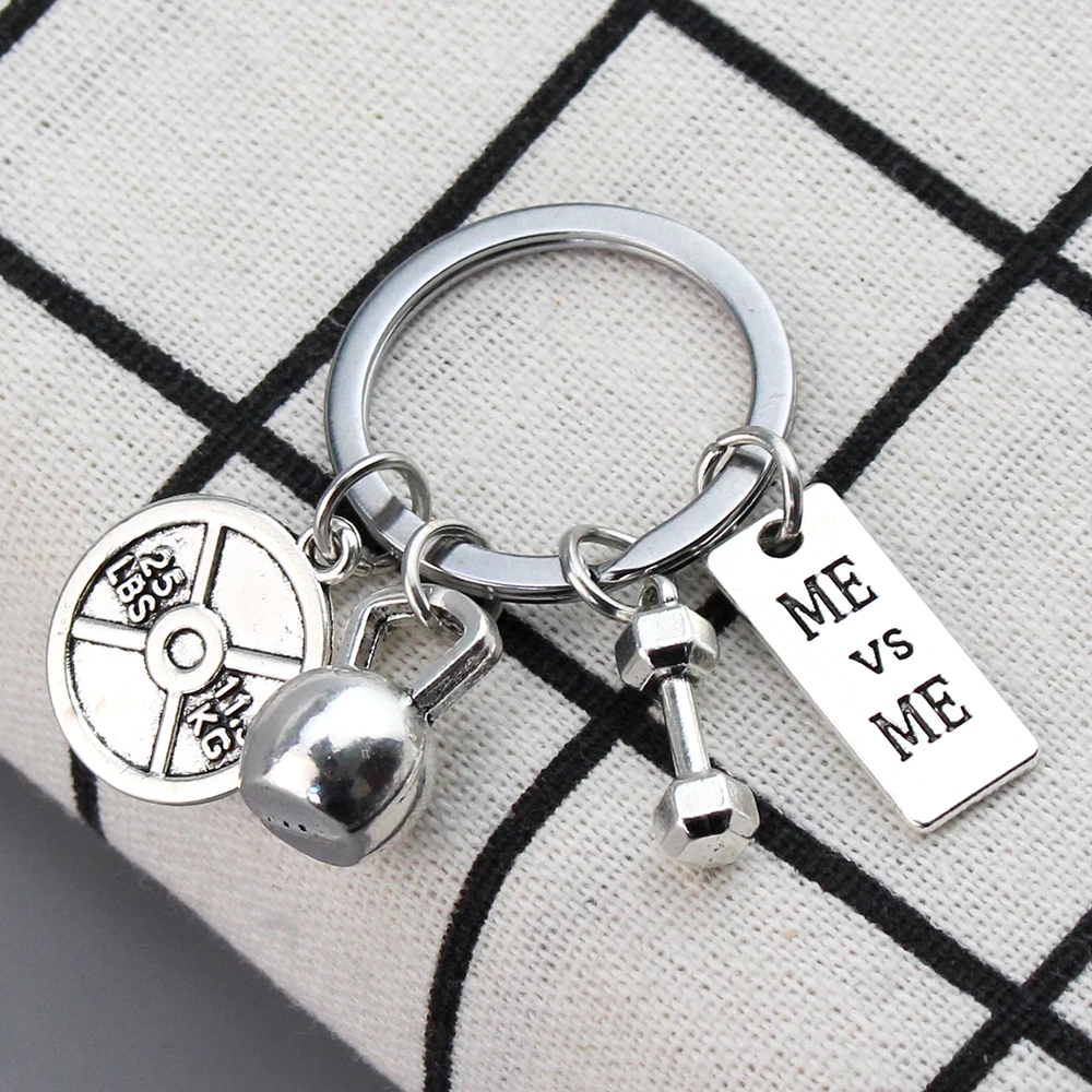 Strength Sports Barbell Dumbbell Charm Weight Fitness With Words Gym   Keyring Keychain Car Key Rings For Men Gift ﻿