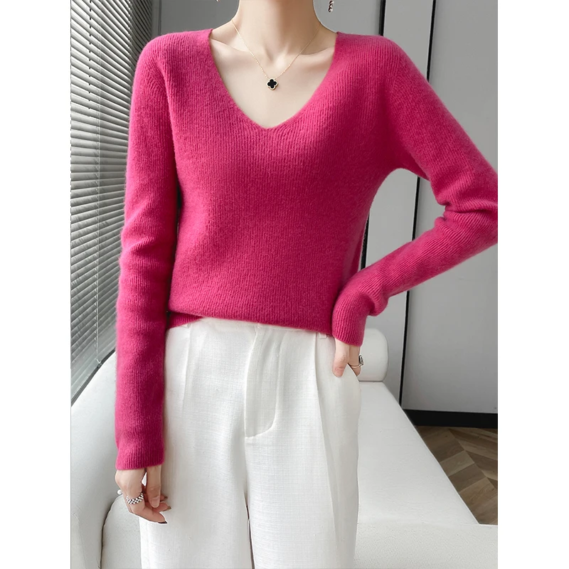 First-line ready-to-wear pullover V-neck 100% pure sweater female pullover slim autumn and winter sweater with knitted bottoming