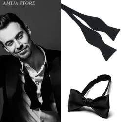 Mens Solid Color Black Bow Tie Formal Wedding Self Bowtie Adjustable Necktie Ties Gentleman Italian Style Cotton Fashion Bow Tie