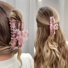 Pink Color Flower Hair Clips for Women Bat Fish Floral Acetate Hair Claw Clip for Thick Hair Accessories Fashion Daily Gift