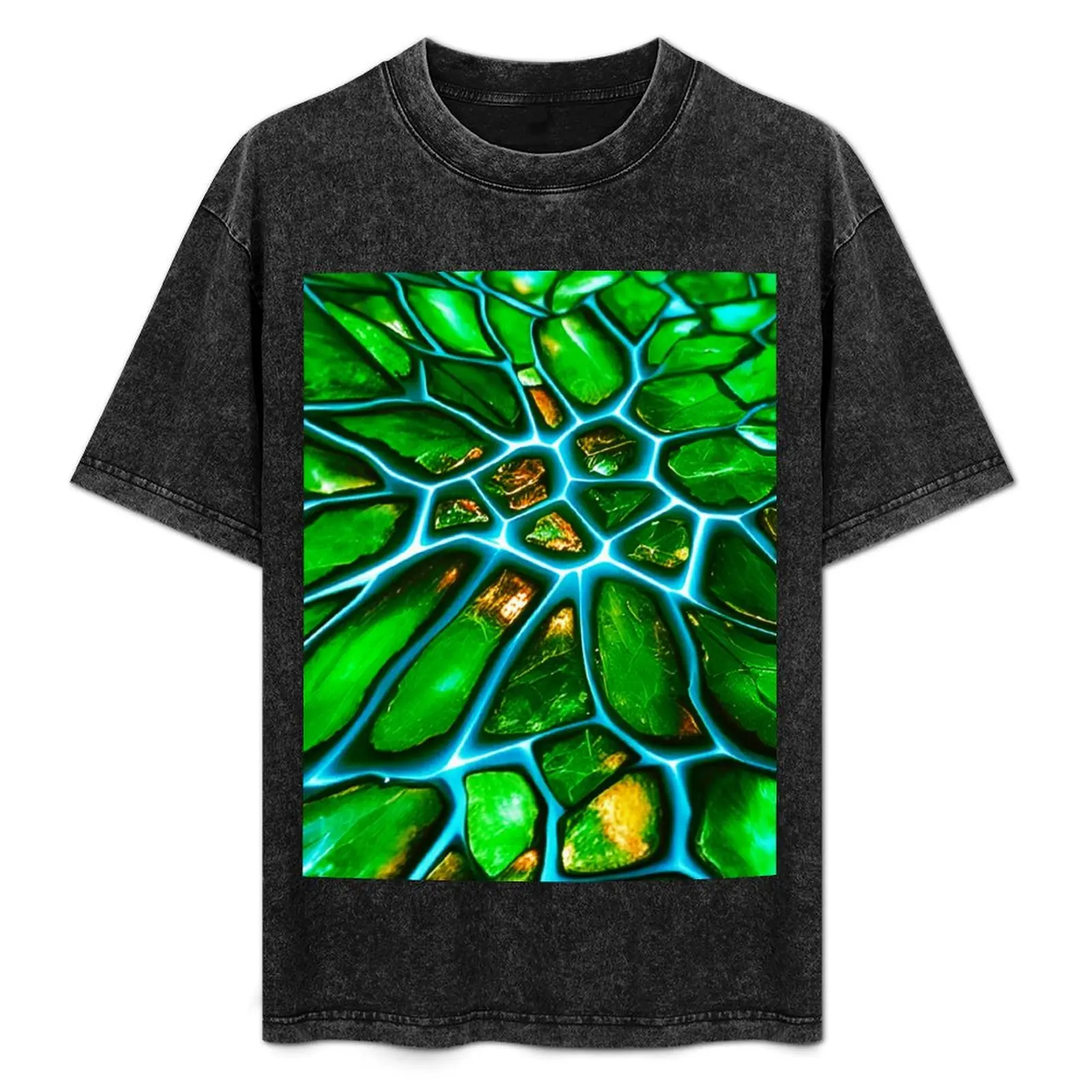 

Emerald Fracture Pattern Abstract T-Shirt Festival Casual Short Sleeve