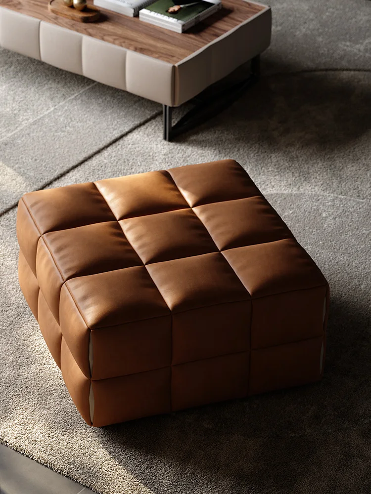 

Tofu Block Sofa Sofa Pedal Light Luxury Villa Whole House Custom Matching Leather Square Pedal