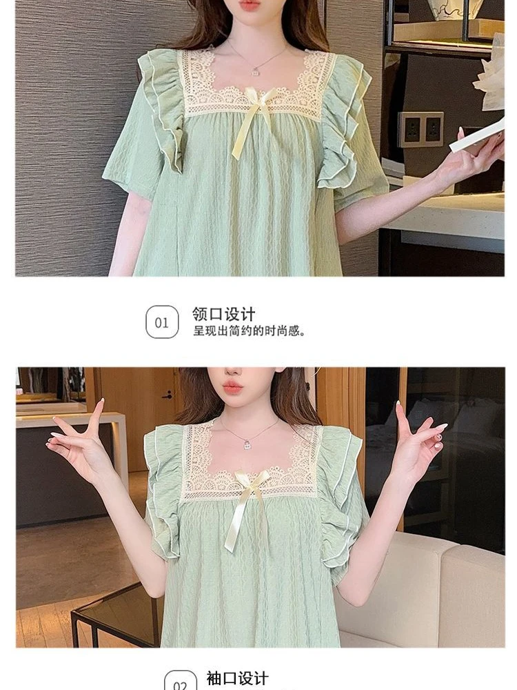 Женское хлопковое платье для сна размера 5XL с накладкой на грудь, летняя домашняя одежда с короткими рукавами, свободная ночная рубашка средней длины в стиле принцессы