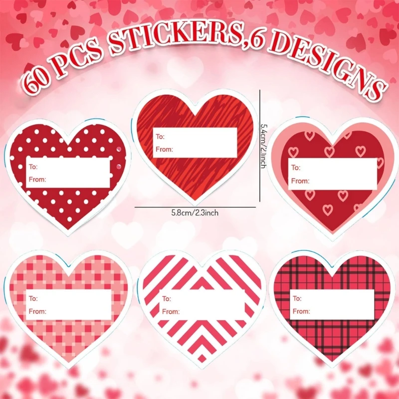 60 Pcs Valentine's Day Gift Sticker Heart Labels Decorative Sticker