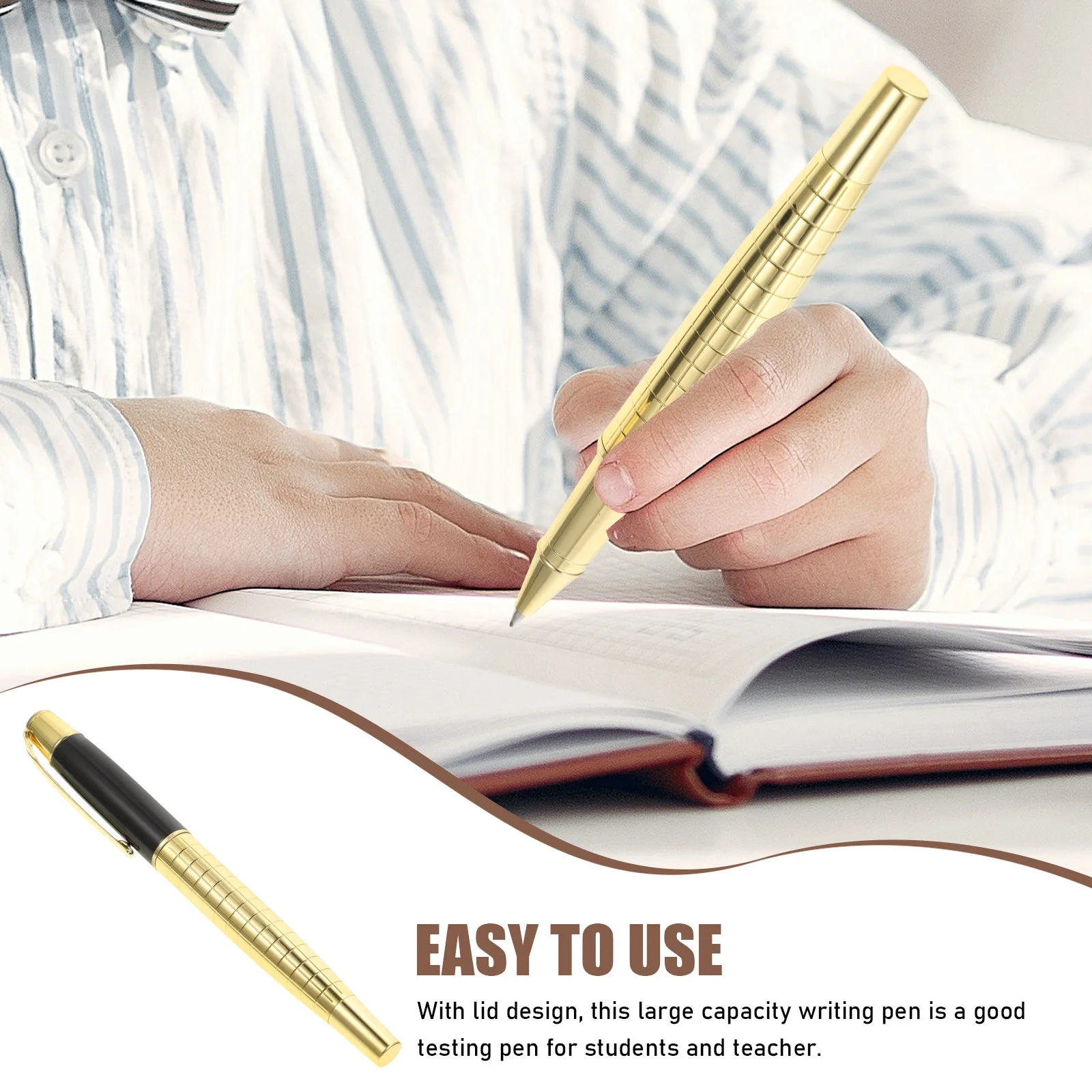 Metal Refillable Writing Pen Large Capacity with Lid Portable Multi-Function Pen for Office School Student Signature Gift