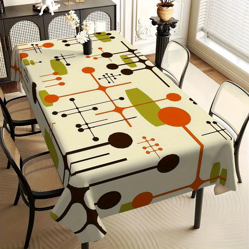 1 piece of vintage geometric pattern tablecloth, round tablecloth, high-quality household dining tablecloth, office tablecloth