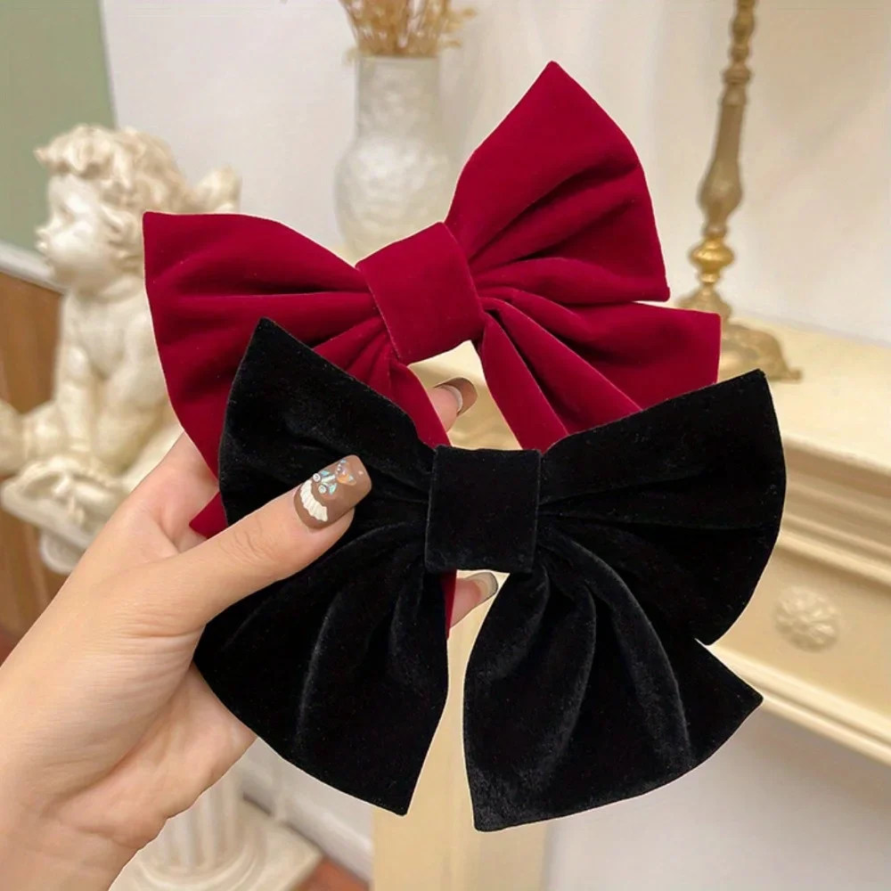 Rote Samt-Haarspange mit großer Schleife und Haarnadel, sanftes Mädchen, Prinzessin, Kopf, Hinterkopf, oberer Clip, Pony-Clip – Detail 9