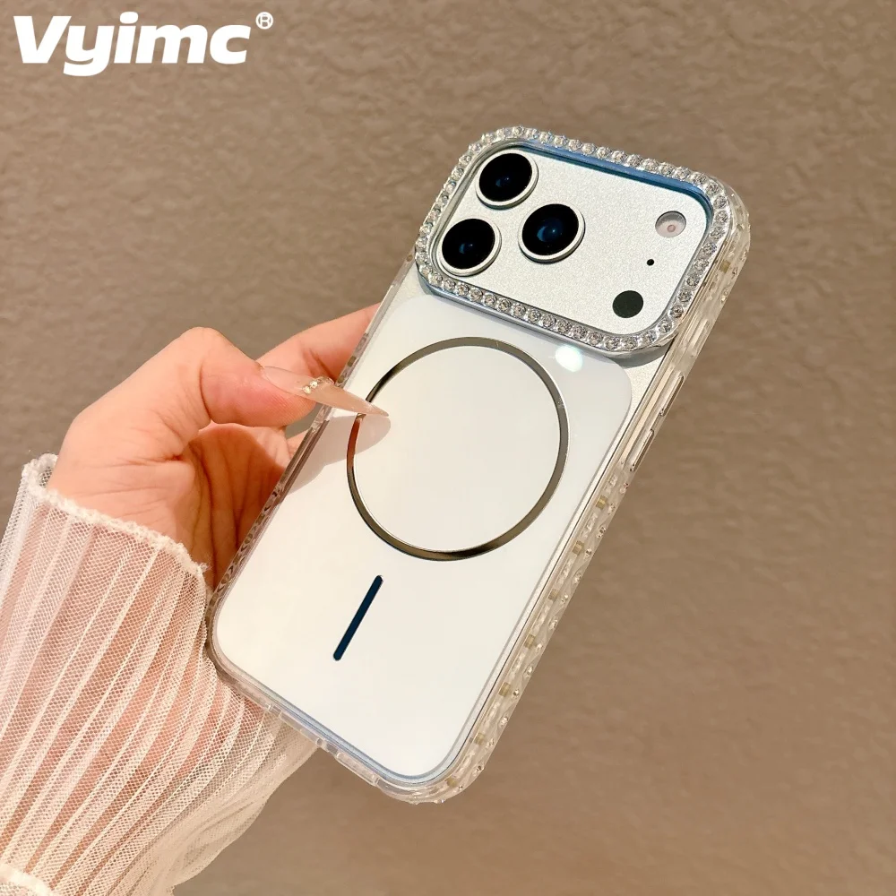 เคสโทรศัพท์กันกระแทกแบบแม่เหล็ก รุ่น Luxury Diomond Frame Glitter Sparkle สำหรับ iPhone 17 Pro Max 16 15 14 Pro 13 รองรับ Magsafe
