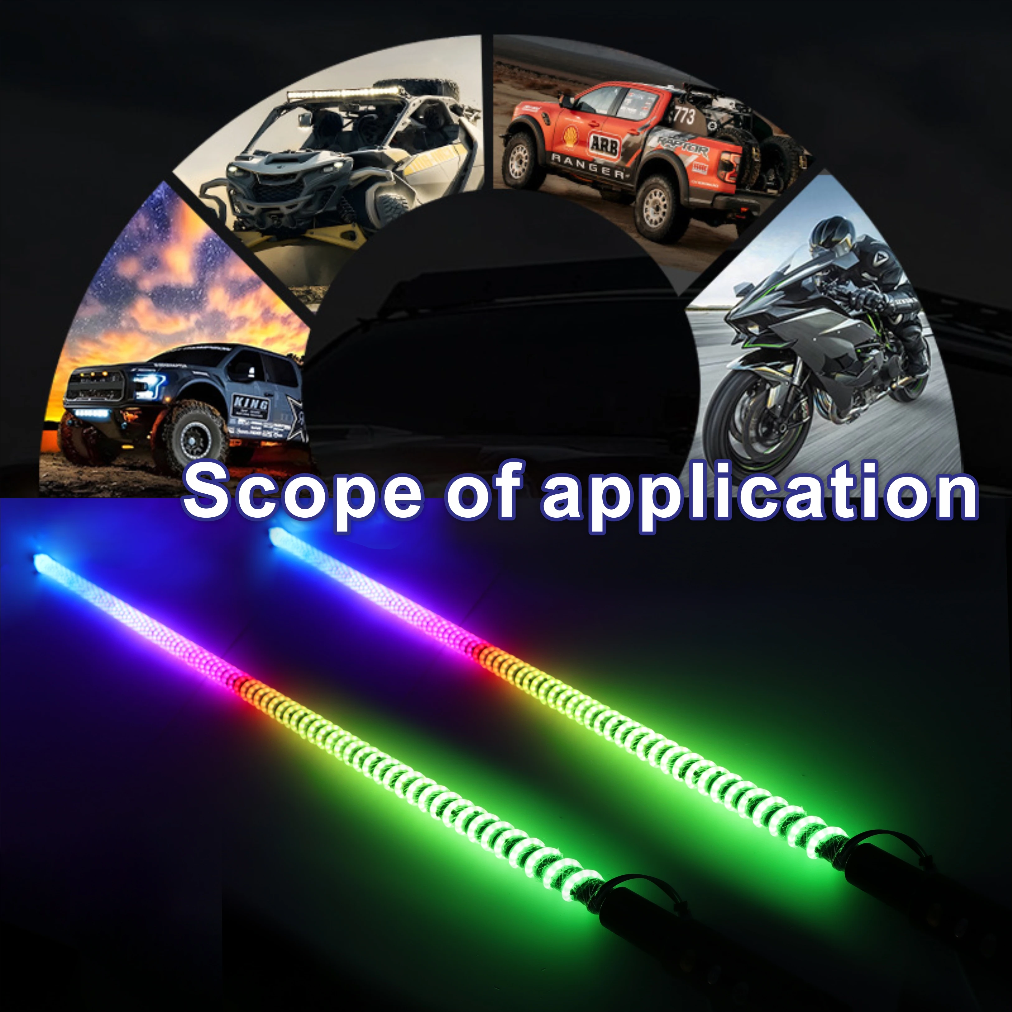 2PCS 1FT SMD LED  COB LED Whip Lights Flagpole Antenna Whips For UTV ATV Off Road Truck Sand Buggy Dune RZR Remote Control