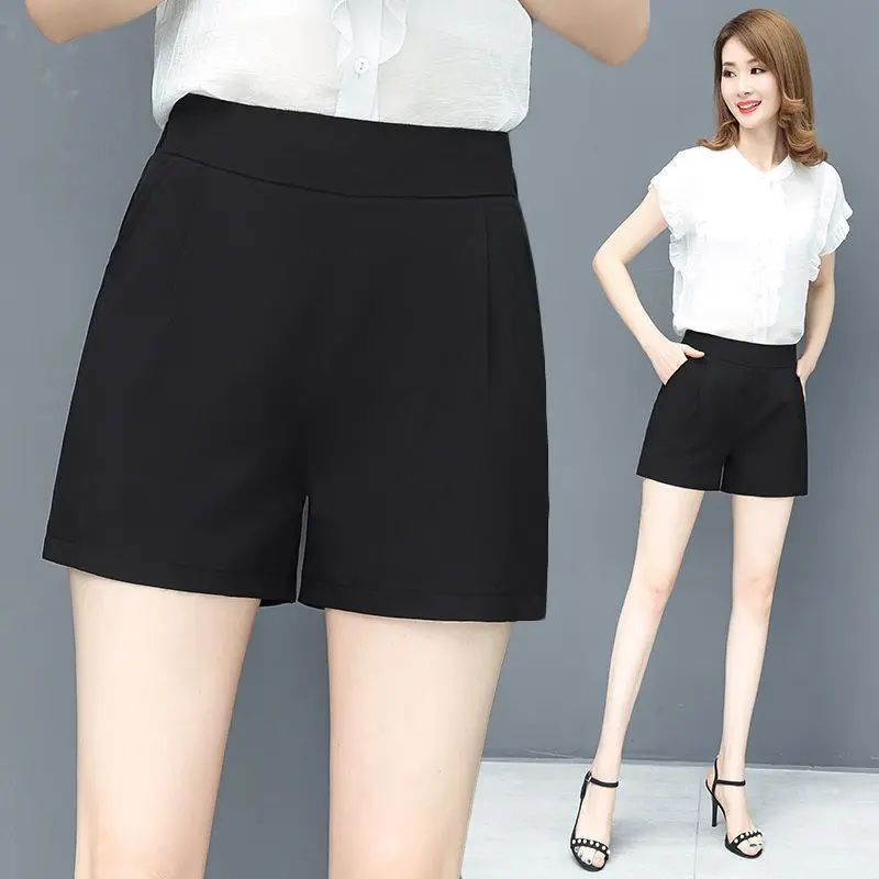 Street Casual Thin Shorts Summer New High Waist Black All-match Plus Size Loose Wide Leg Pants Vintage Fashion Women Clothing