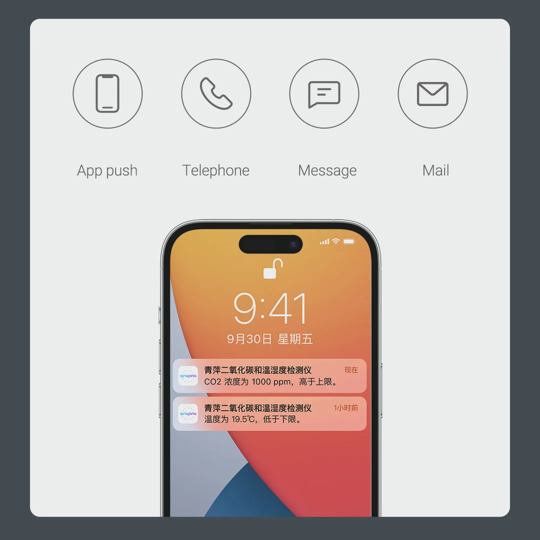 새로운 Qingping CO2 측정기 공기 품질 이산화탄소 감지기 알람 온도 및 습도 측정기 Wifi 스마트 제어 공기 감지기