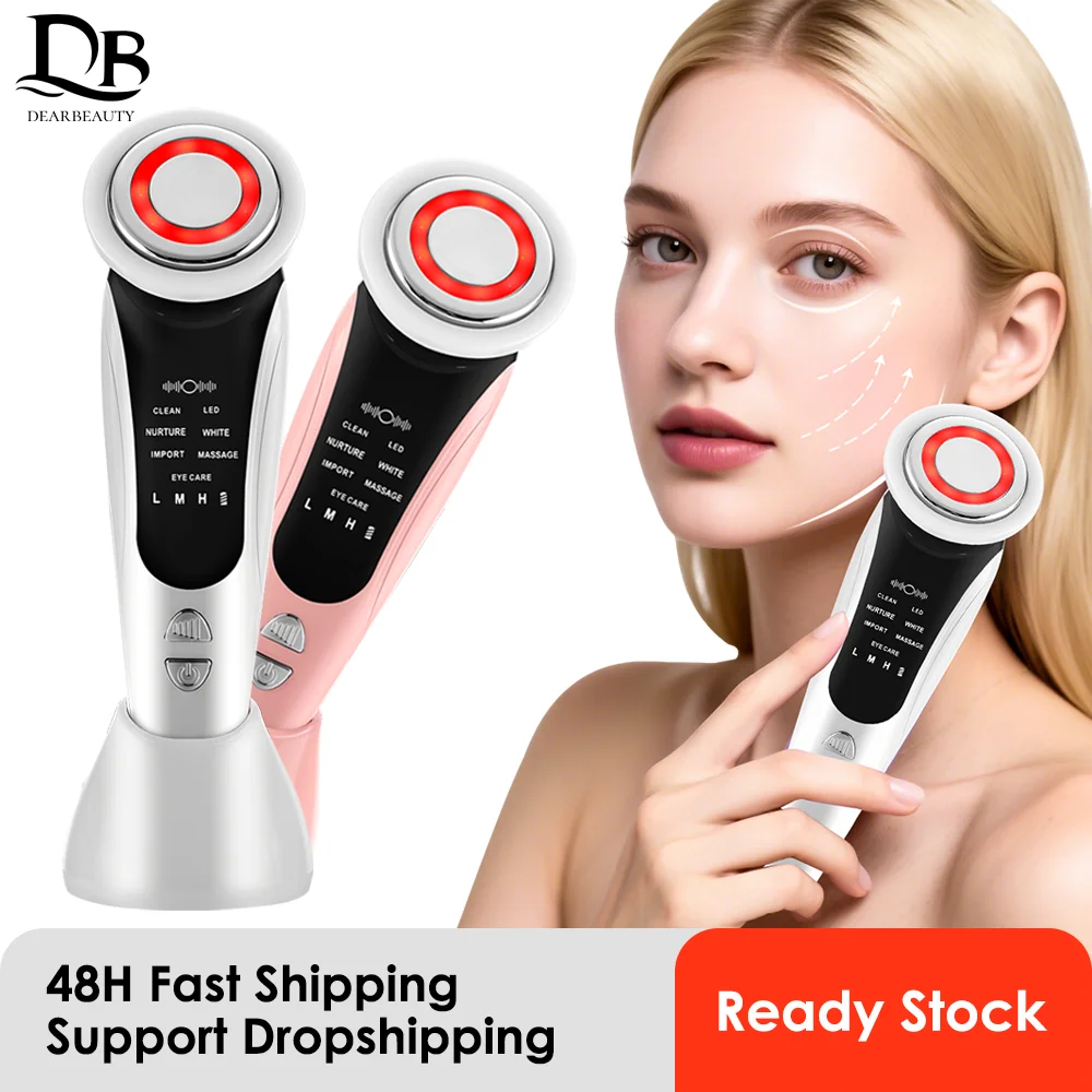 7 in 1 페이셜 마사지기 EMS 얼굴 미용 기기 (진동, 열, LED 광선 치료 기능 포함) 얼굴 리프팅 기기, 피부 재생