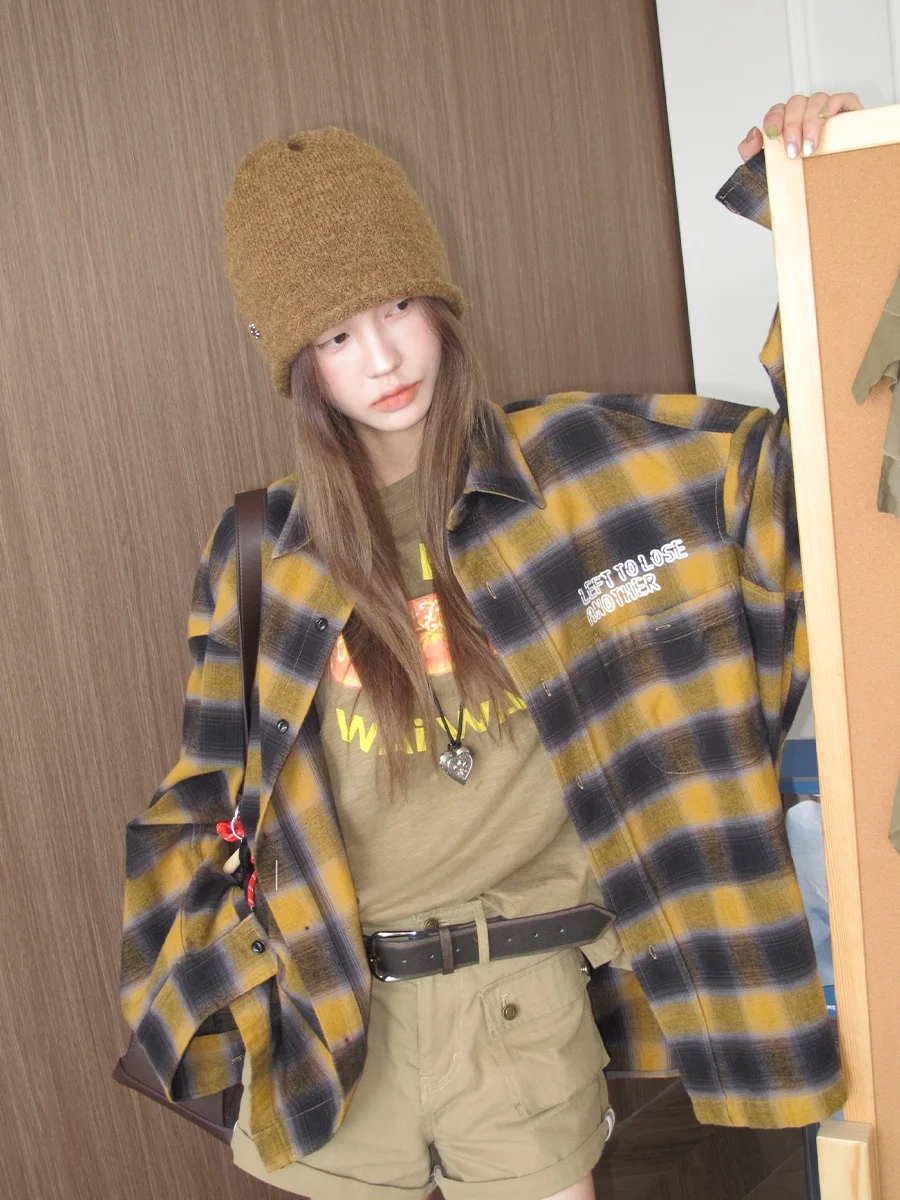 

Женская блузка Zhou Tong в клетку, свободного кроя, с длинным рукавом, из хлопка, в винтажном стиле, осенняя новинка, модная женская блузка