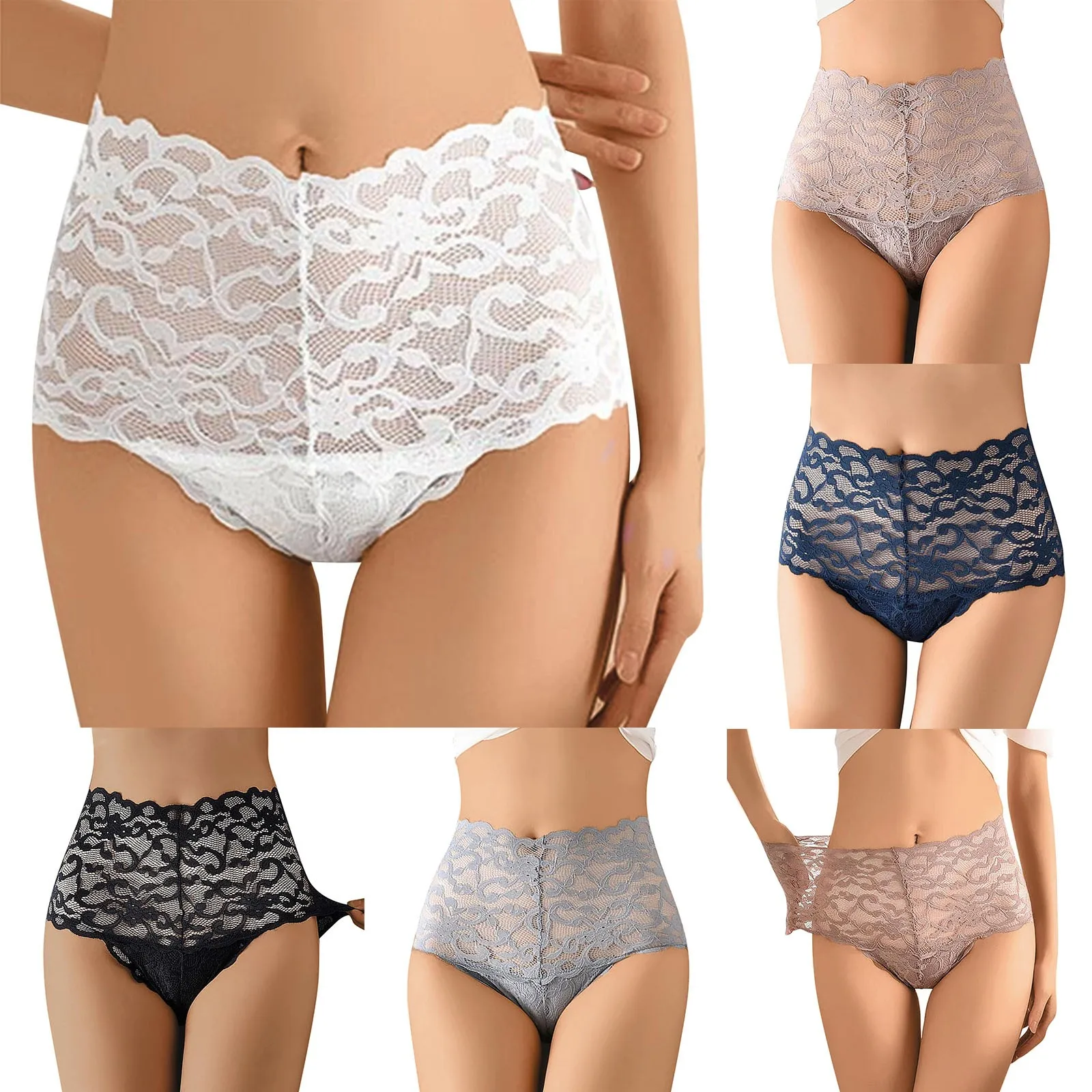 Women Sexy Lace Embroidery Panties Lingerie High Waist Transparent Seamless Underwear Female Solid Color G-String Underpant