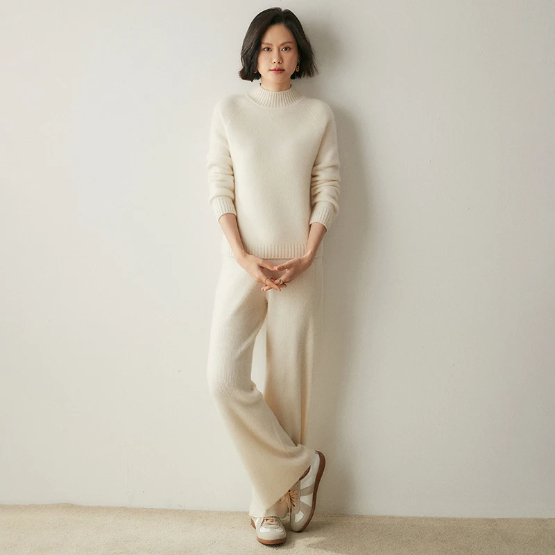 

Women 100% Cashmere Sweater Autumn Winter Mock-neck Pullover Basic Simple Thick Long Sleeve Cashmere Knitwear Soft Warm Clothing