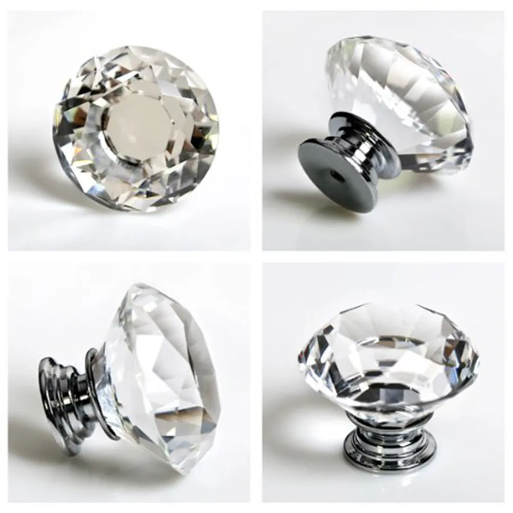8Pcs 40mm Clear Crystal Glass Knobs for Kitchen Cupboard Cabinet Drawer Wardrobe Stylish Transparent Pull Handles