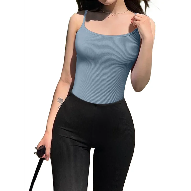 

Women's 3 Piece Bodysuits Ribbed Sleeveless Adjustable Spaghetti Strips Tops Leotard 2025 Summer-A55G
